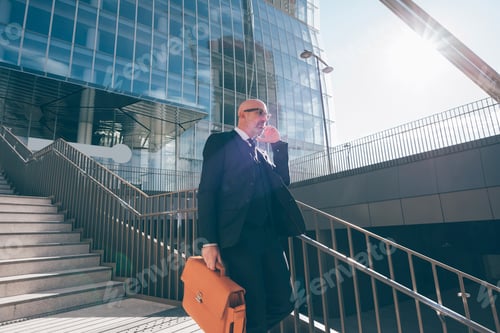 Preview: Professional Man On Phone Walking Near Office Building