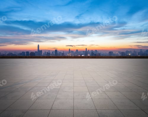 Preview: empty floor with city skyline