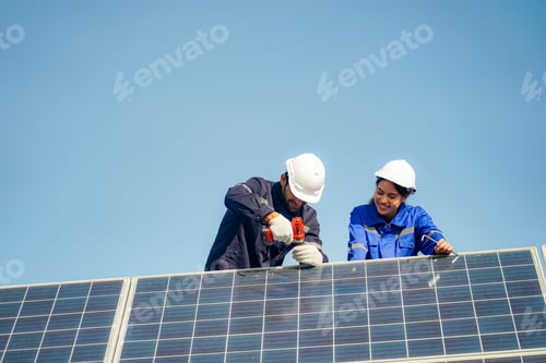 Preview: Engineer electric man checking and maintenance of solar cells.