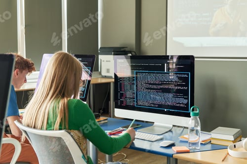 Preview: Student Studying on Computer IT Class in School in Classroom