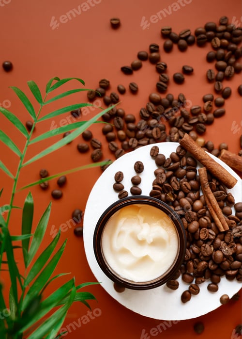 Preview: Opened brown cream jar on White gypsum cylinder podium display