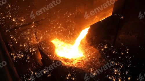 Preview: Liquid metal from blast furnace. Liquid iron from ladle in the steelworks