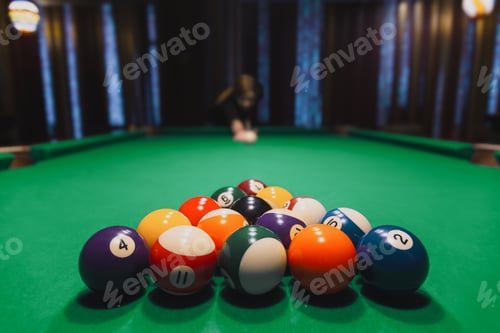 Preview: Racked Billiard Balls With Player Aiming