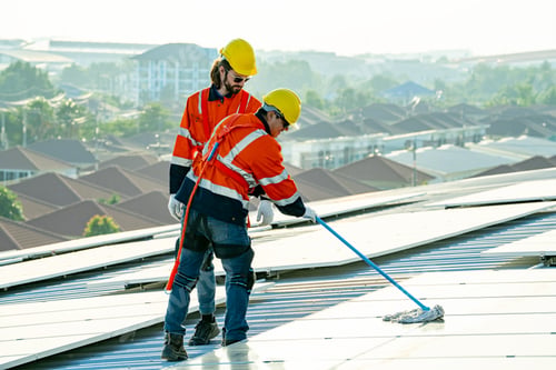 Preview: Engineer working setup Solar panel at the roof top. Engineer or worker work on solar panels or solar