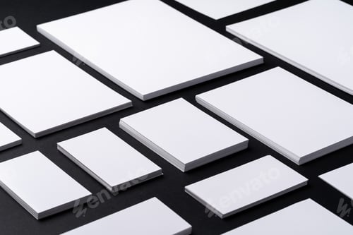 Preview: White blank business cards on dark black background