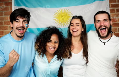 Preview: Friends cheering world cup with painted flag