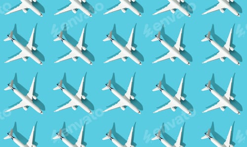 Preview: passenger plane on blue background. Summer travel or vacation pattern.