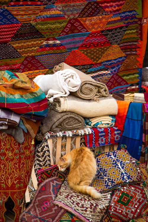 Preview: Colorful fabrics on the Agadir market in Morocco