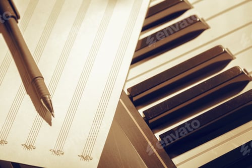 Preview: music notes on piano keys