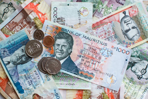 Preview: Mauritius money Mauritius Rupee (MUR) notes and coins close up