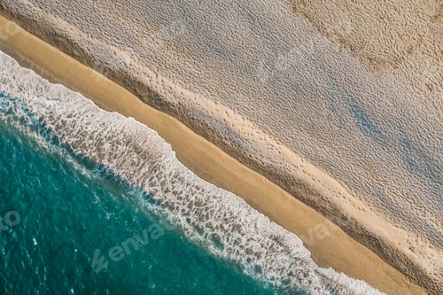 Preview: Aerial view of sand meeting the sea water and waves
