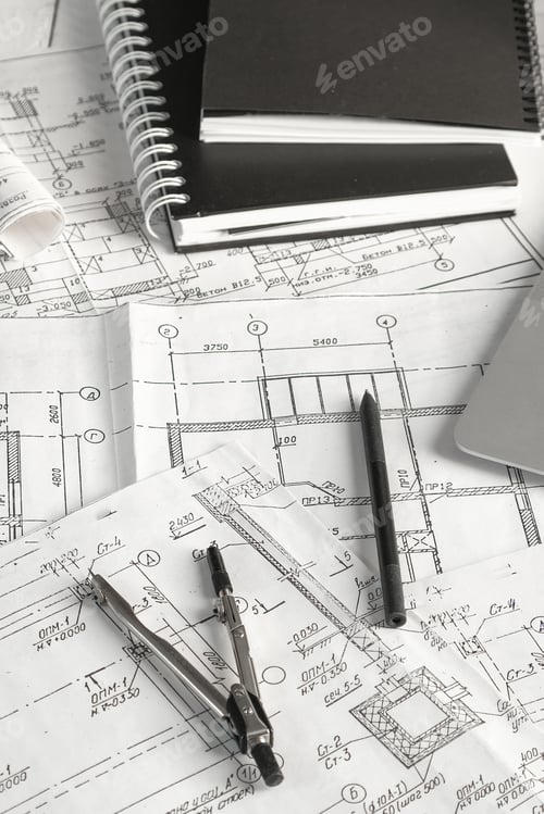 Preview: Architects concept, engineer architect designer freelance work on start-up project drawing, construc