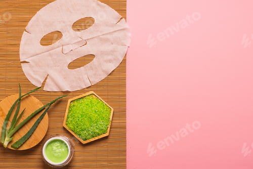 Preview: Various natural products accessories salt creams from aloe leaves, mask made fabric