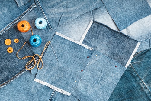 Preview: Old jeans upcycling idea. Crafting with denim, recycling old clothers, hobby, diy activity