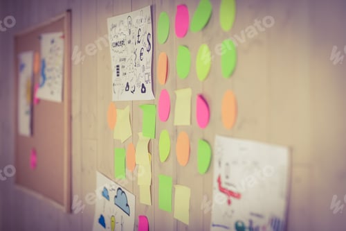 Preview: Brainstorm wall in creative office on wooden wall
