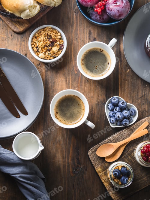 Preview: Cozy Breakfast food concept dark wooden background