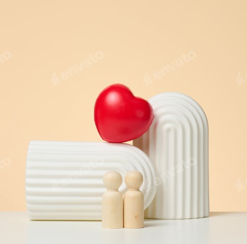 Preview: Pair of wooden men of the bride and groom, red heart