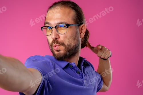 Preview: Portrait of a funny nerd man in glasses