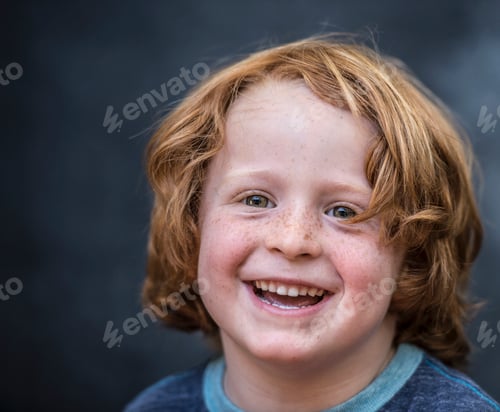 Preview: Portrait of young boy, red hair, close-up