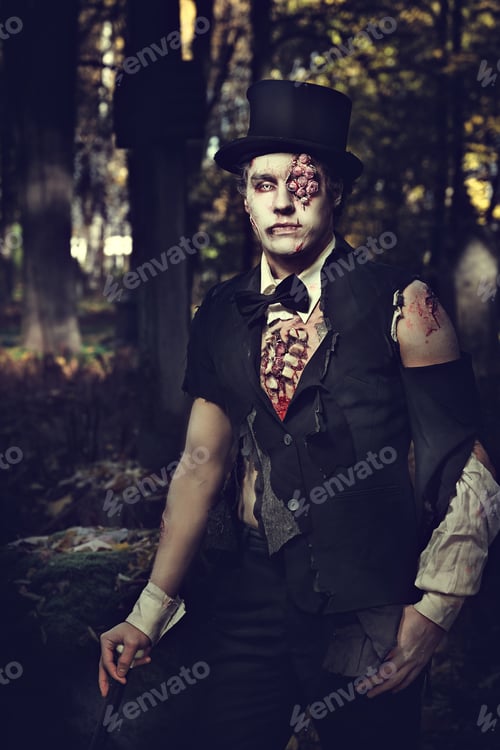 Preview: Dressed in wedding clothes romantic zombie man.