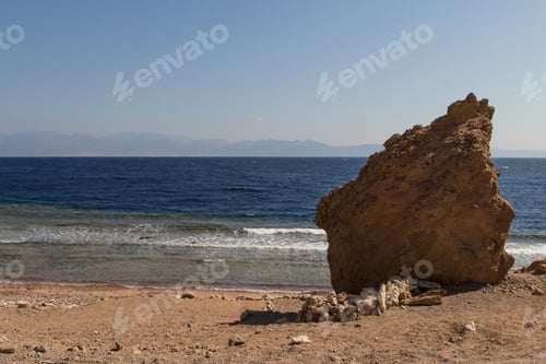 Preview: The coastline of the Red Sea and the mountains in the background. Egypt, the Sinai Peninsula.