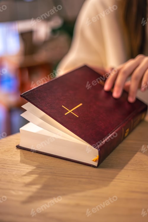 Preview: Bible close-up. Christianity concept. Reading the Holy Bible. Bible in women's hands.