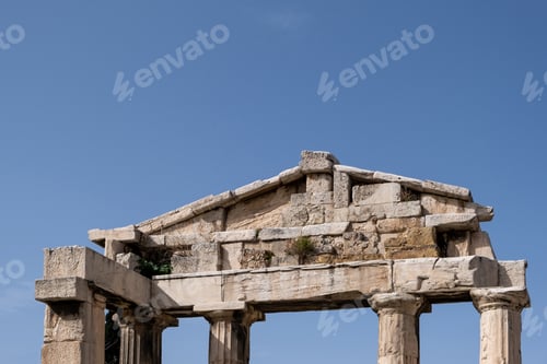 Preview: Athens Greece. Gate of Athena Archegetis at Roman Agora background.