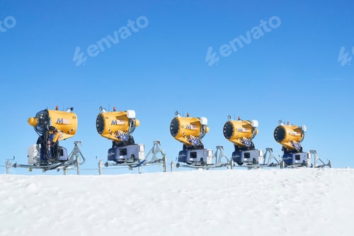 Preview: Snow cannons at Bettmeralp Valais, Switzerland, ready for winter.