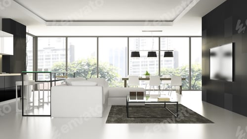 Preview: Interior of the modern design loft with white floorl 3D render