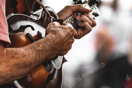 Preview: Mandolin Player Performing with Musical Instrument Outside