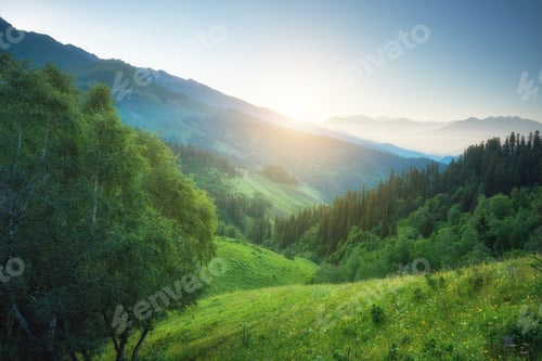 Preview: Mountain aerial morning landscape. Background, wallpaper and postcards nature composition.