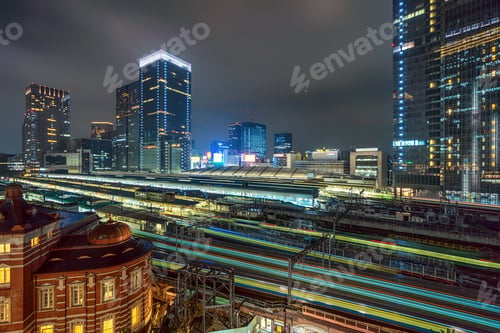 Preview: Train Trasportation Scene of Tokyo railway station from terrace at twilight time,