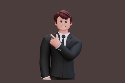 Preview: Man in dark suit, arms crossed, pointing gesture
