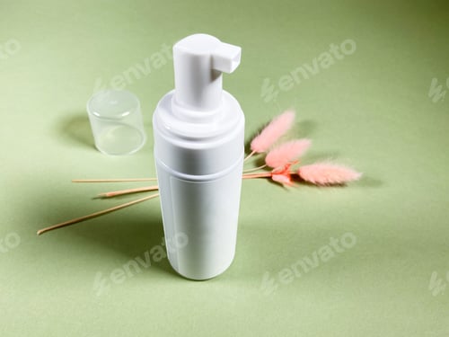 Preview: open white blank pump plastic bottle on khaki