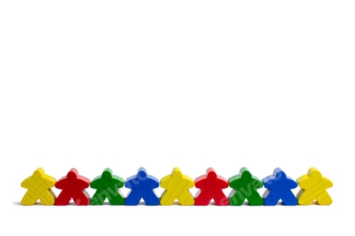 Preview: People in a line isolated on a white background. Group crowd. Force in connecting people. Colorful
