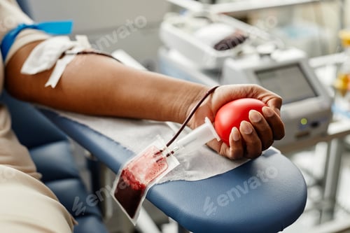Preview: Young Woman Giving Blood Closeup