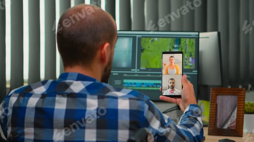 Preview: Video editor with disability in wheelchair having videocall