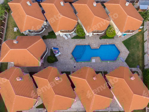 Preview: Aerial view of beautiful luxury outdoor swimming pool in hotel resort