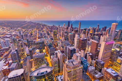 Preview: Chicago, Illinois, USA Skyline at Dusk