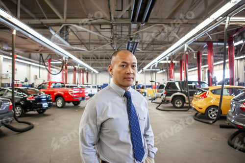 Preview: Portrait of Pacific Islander owner of a car repair shop