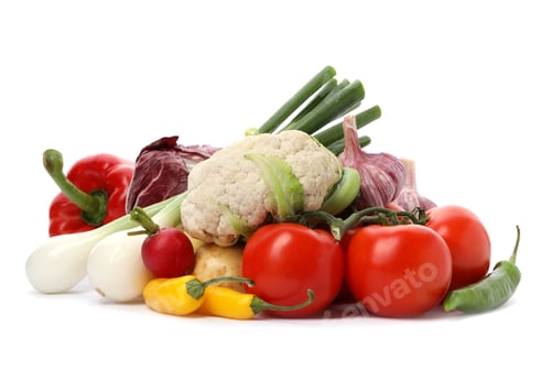Preview: Different fresh ripe vegetables isolated on white