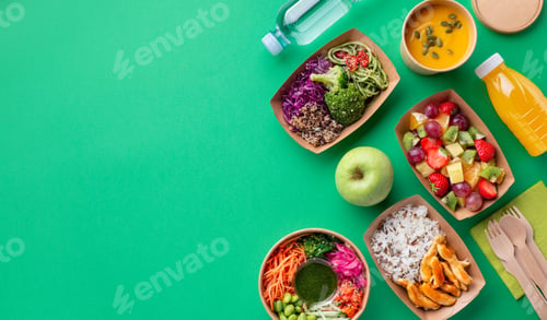 Preview: Healthy take away food and drinks in disposable eco friendly paper containers