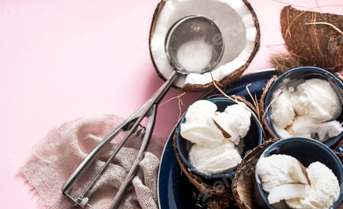 Preview: coconut ice cream on a pink background