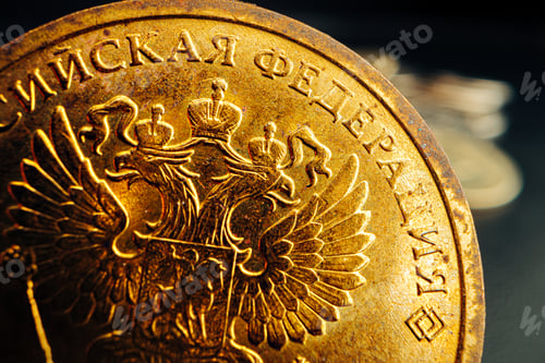 Preview: Russian rouble coin on dark background close up