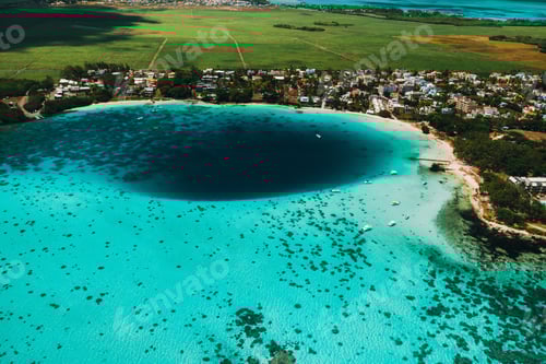 Preview: Aerial picture of the east coast of Mauritius Island. Beautiful lagoon of Mauritius Island shot from