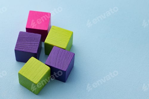 Preview: Wooden toy building kit details on blue background