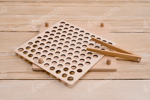 Preview: Wooden Patterned Objects on Wooden Table, Neutral Setting