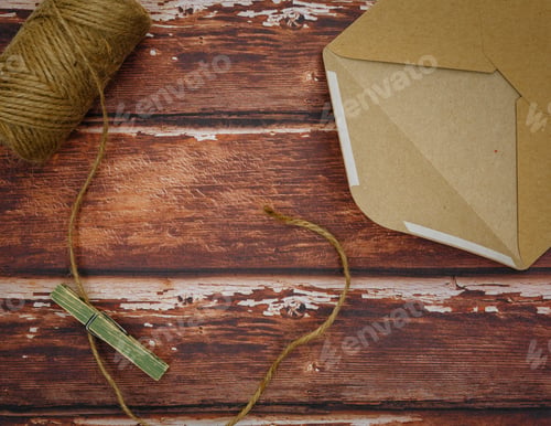Preview: Vintage envelope with pin on wood