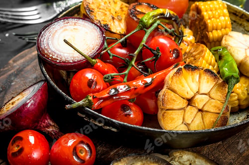 Preview: Grilled vegetables in pan.