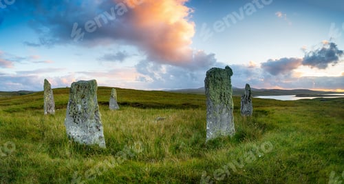 Preview: Sunset at the Ceann Hulavig also known as the Callanish IV Stone Circle
